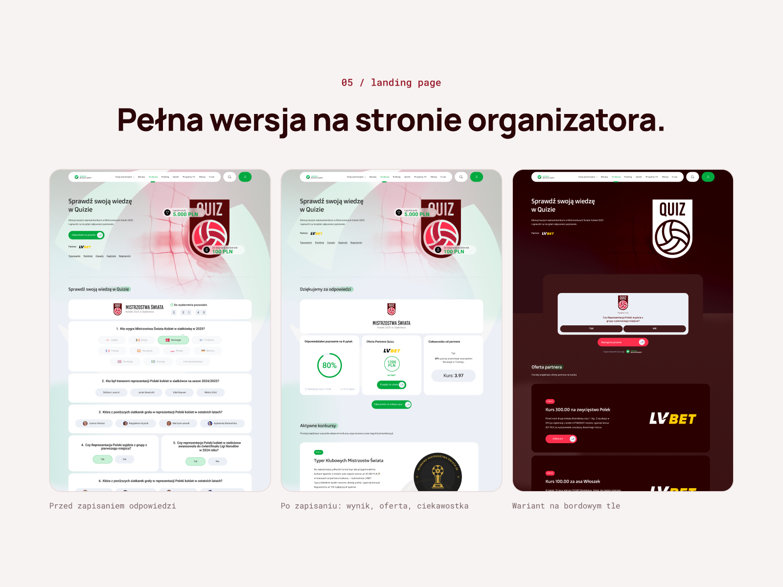 Landing page organizatora