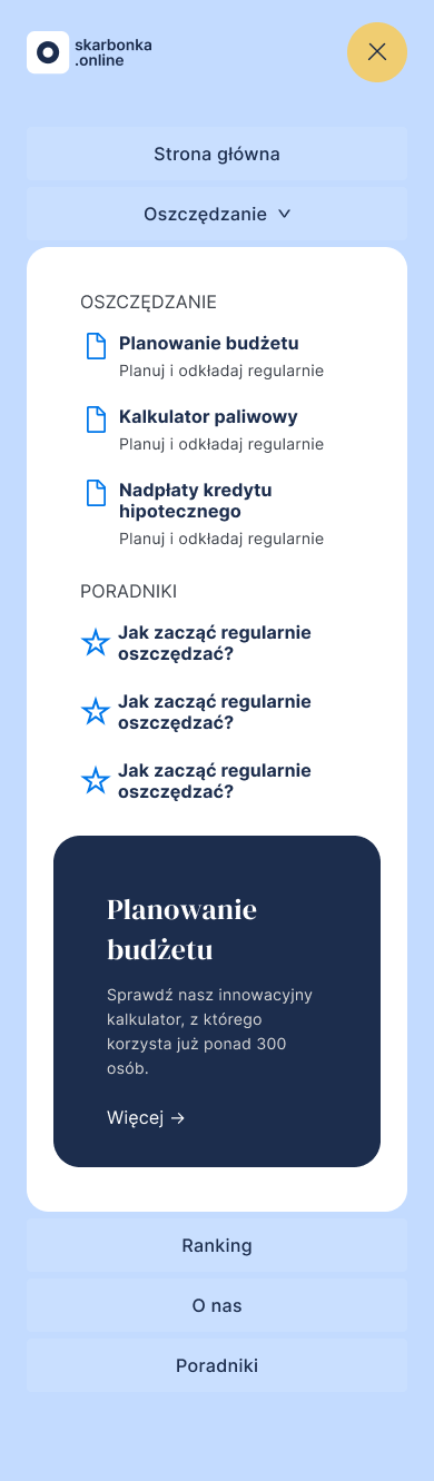 Mobilne menu Skarbonka Online